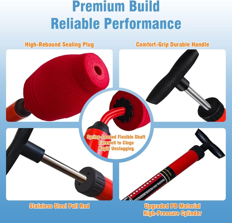 Rmticd Toilet Plunger, High-Pressure Plungers for Bathroom, Toilet Brush and Plunger Set - Powerful Air Drain Unclogger & Heavy-Duty Clog Remover for Bathroom Drains, and Clogged Pipes - Image 3